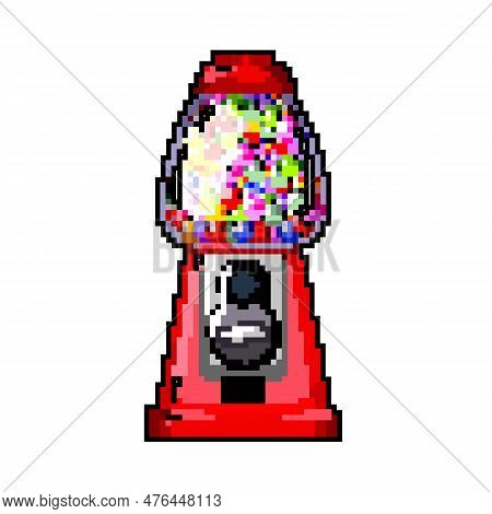 Coin Bubblegum Machine Game Pixel Art Retro Vector. Bit Coin Bubblegum Machine. Old Vintage Illustra