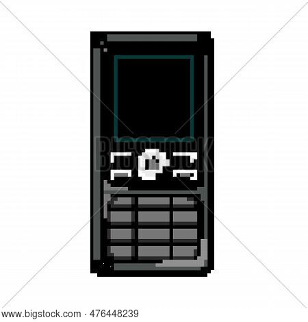 Call Button Phone Game Pixel Art Retro Vector. Bit Web Cell, Sign Contact Call Button Phone. Old Vin