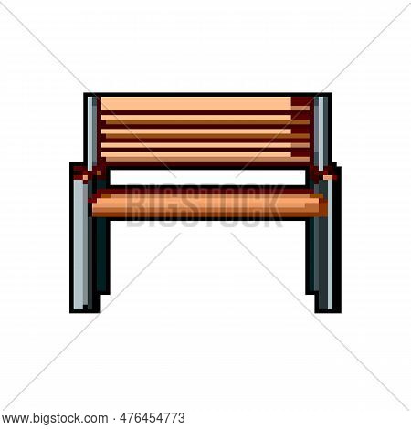 Empty Garden Outdoor Bench Game Pixel Art Retro Vector. Bit Empty Garden Outdoor Bench. Old Vintage 
