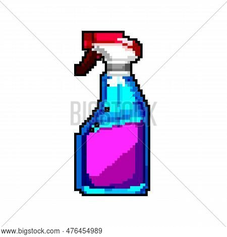 Bottle Glass Cleaner Game Pixel Art Retro Vector. Bit Bottle Glass Cleaner. Old Vintage Illustration