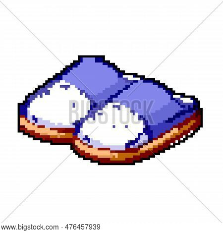 Fur Kid Slippers Game Pixel Art Retro Vector. Bit Foot Home, Slipper Fluffy Fur Kid Slippers. Old Vi