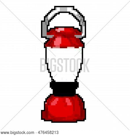 Kerosine Lantern Camp Lamp Game Pixel Art Retro Vector. Bit Kerosine Lantern Camp Lamp. Old Vintage 