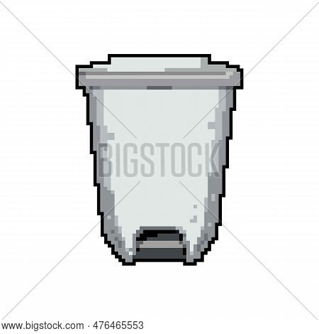 Rubbish Trash Bin Garbage Game Pixel Art Retro Vector. Bit Rubbish Trash Bin Garbage. Old Vintage Il