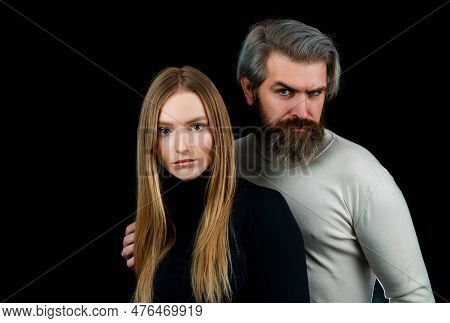 Sensual Couple In Love. Fahion Couple On Black Isolated. Secrets Fantasy. Young Vogue Couple In Love