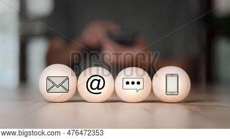 Communication Concept With Email, Message Box And Contacts Icons, Website Page Contact ,connection W