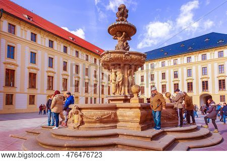 Prague, Czech Republic - February 25, 2017: Center Of Czekh Capital And People At The Square