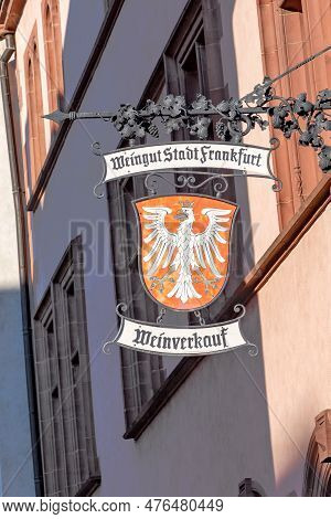 Frankfurt, Germany - February 28, 2023: Coat Of Arms Of The Winery In Frankfurt, Germany. Weingut Fr