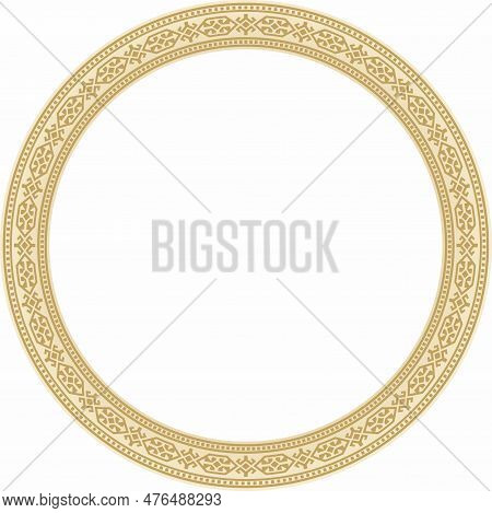 Vector Golden Round Kazakh National Ornament. Ethnic Pattern Of The Peoples Of The Great Steppe, Mon