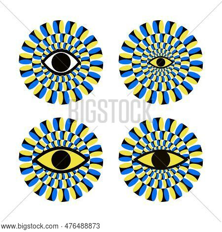 Optical Illusion Design With Eyes. Moving Visual Hypnotic Optic Art. Vector Illustration. Decorative