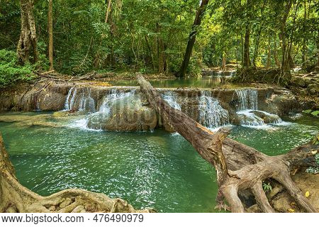 Forest And Waterfall At Ton Nga Chang Waterfall, Erawan, Songkhla, Thailand. Tourustic Attraction An