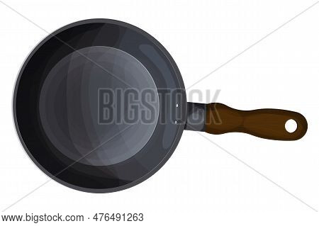 Frying Pan Top View Kitchen Cookware Equipment In Cartoon Style Isolated On White Background. Frypan