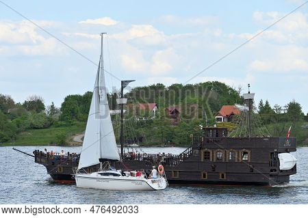 Mikolajki, Poland, July 12: Cruise Boat At Sniardwy Lake On July 12, 2020 At Mikolajki, Poland. Snia