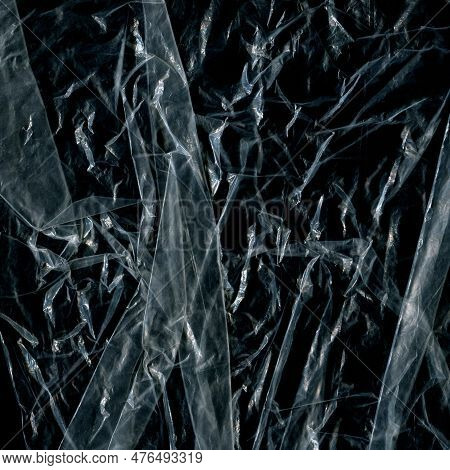 Plastic Texture And Clear Plastic Black Background Transparent Plastic Wrap On The Black
