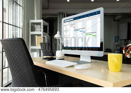 Project Planning Software For Modish Business Project Management On The Computer Screen Showing Time