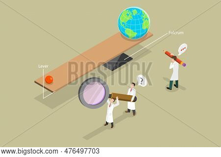 3d Isometric Flat Vector Conceptual Illustration Of Simple Machines By Archimedes, Using A Lever