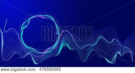 Blue Abstract Background With A Luminous Wave. Modern Purple-blue-green Gradient Flowing Wave-like L