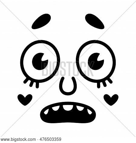 Retro Cartoon Mascot Face With Eyes And Open Mouth Astonished Vector Illustration