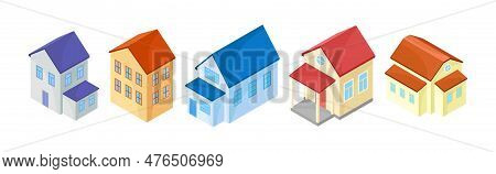Detached House Or Residence As Free-standing Building Isometric Vector Set