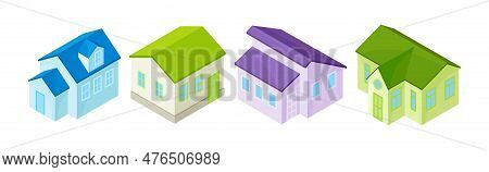 Detached House Or Residence As Free-standing Building Isometric Vector Set