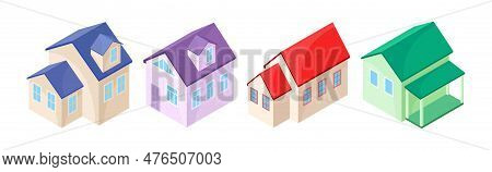 Detached House Or Residence As Free-standing Building Isometric Vector Set