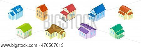 Detached House Or Residence As Free-standing Building Isometric Vector Set