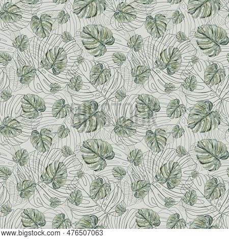 Tropical Leaves Seamless Pattern. Monstera Leaves Seamless Pattern. Monstera Leaves On Isolated Back