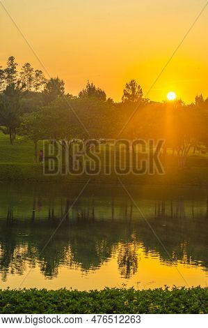 Beautiful Sunrise At Bsb Lake Located In Mijen, Semarang, Indonesia
