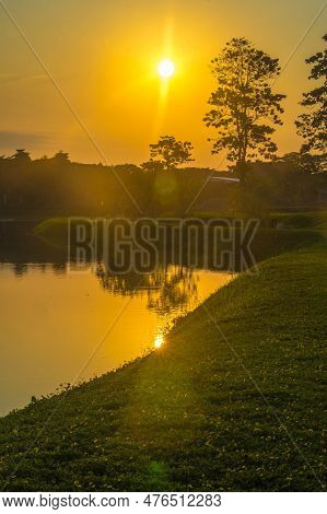 Beautiful Sunrise At Bsb Lake Located In Mijen, Semarang, Indonesia