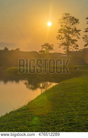 Beautiful Sunrise At Bsb Lake Located In Mijen, Semarang, Indonesia