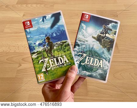 Prague, Czech Republic - May 11 2023: The Legend Of Zelda: Tears Of The Kingdom And Breath Of The Wi