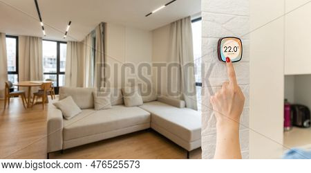 Thermostat Indoor Smart Home In House System For Temperature. Winter Heating Energy Efficient Automa