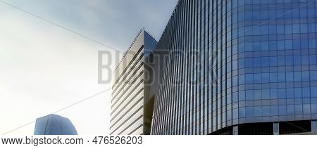 Modern Glass Office Building. Exterior Office Glass Building. Modern Architecture. Company Glass Win
