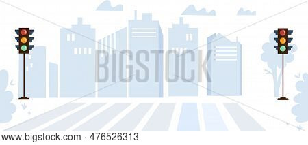 Light Gray Cityscape Background. City Buildings With Trees At Park View. Monochrome Urban Landscape 
