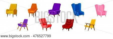 Armchair As Seat And Piece Of Furniture With Armrests Vector Set