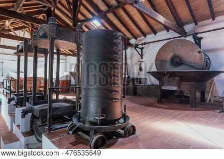 Olive Oil Press Is Installed In Premises Of The Ancient Equipment For Production Of Olive Oil, Stone