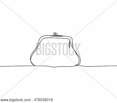 Vintage Coin Purse With Clasp One Line Art. Continuous Line Drawing Of Bank, Money, Finance, Financi