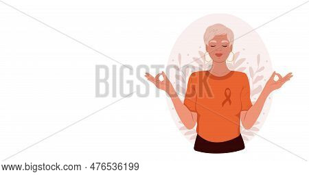World Multiple Sclerosis Day Banner. An Elderly Waman Meditates To Relieve The Symptoms Of Multiple 