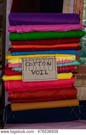 Cotton Monophonic, Multicolored Fabrics Are Stacked. Modern Natural Dyes. Bright Colors. Cotton, Sta