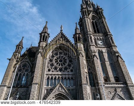Catholic Cathedral In Ireland, Gothic Style. The Cathedral Church Of St Colman Known As Cobh Cathedr