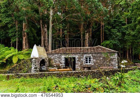 Traditional Stone Cottage In Recreation Area In The Mata Da Serreta Forest Reserve In Terceira Islan