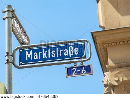 Street Name Marktstrasse - Engl: _market Street - In Detail In The City Of Wiesbaden, Hesse, Germany