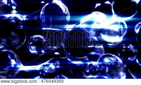 Electric Blue Shining Transparent Crystal Metaspheres On Black - Abstract 3d Illustration