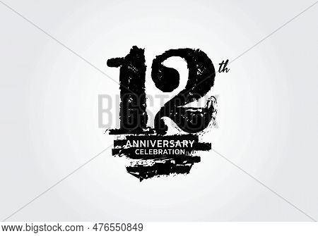 12 Years Anniversary Celebration Logotype Black Vector, 12th Birthday Logo, 12 Number Design, Annive