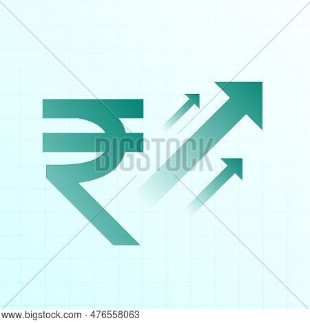 Digital Indian Rupee Background With Rise Up Arrow Trading Concept Vector