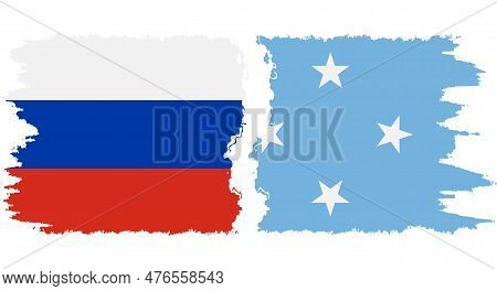 Federated States Of Micronesia And Russia Grunge Flags Connection, Vector