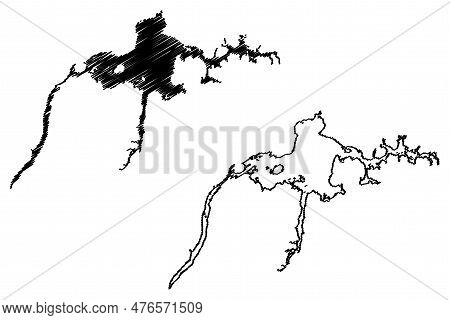 Lake Narva Reservoir (russia, Russian Federation, Republic Of Estonia) Map Vector Illustration, Scri