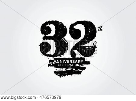 32 Years Anniversary Celebration Logotype Black Vector, 32th Birthday Logo, 32 Number Design, Annive