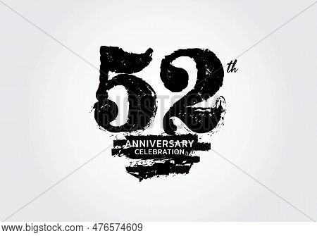52 Years Anniversary Celebration Logotype Black Vector, 52th Birthday Logo, 52 Number Design, Annive