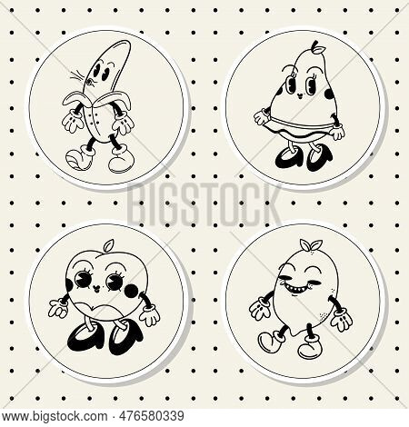 Ftuits Groovy Illustration Stickers Retro Style For Graphic Tee Or Sticker Poster - Vector. Vector I
