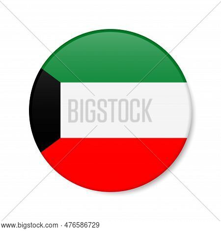 Kuwait Circle Button Icon. Kuwaiti Round Badge Flag With Shadow. 3d Realistic Vector Illustration Is